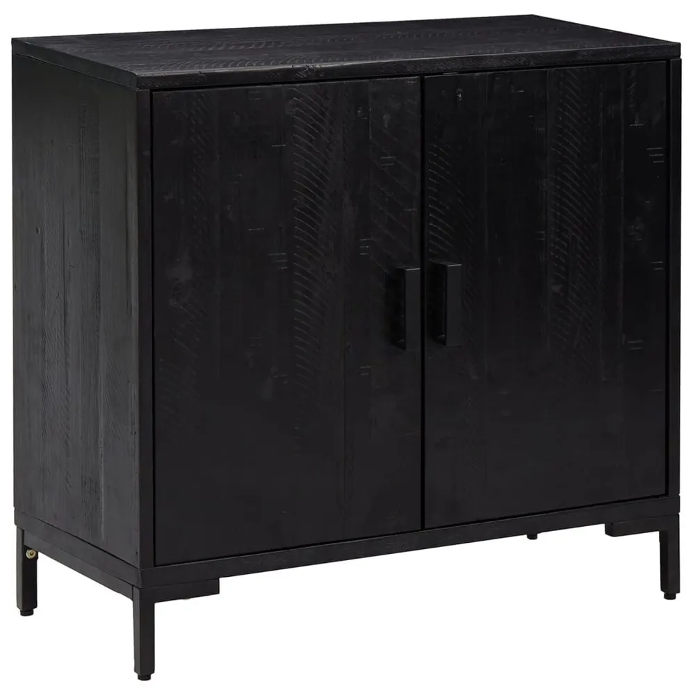 Credenza Nera 75x35x70 cm Legno Massello di Pino