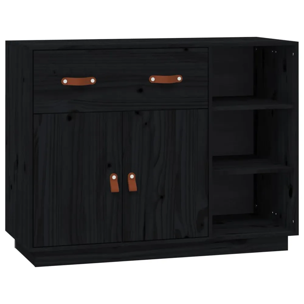 Credenza Nera 98,5x40x75 cm Legno Massello di Pino