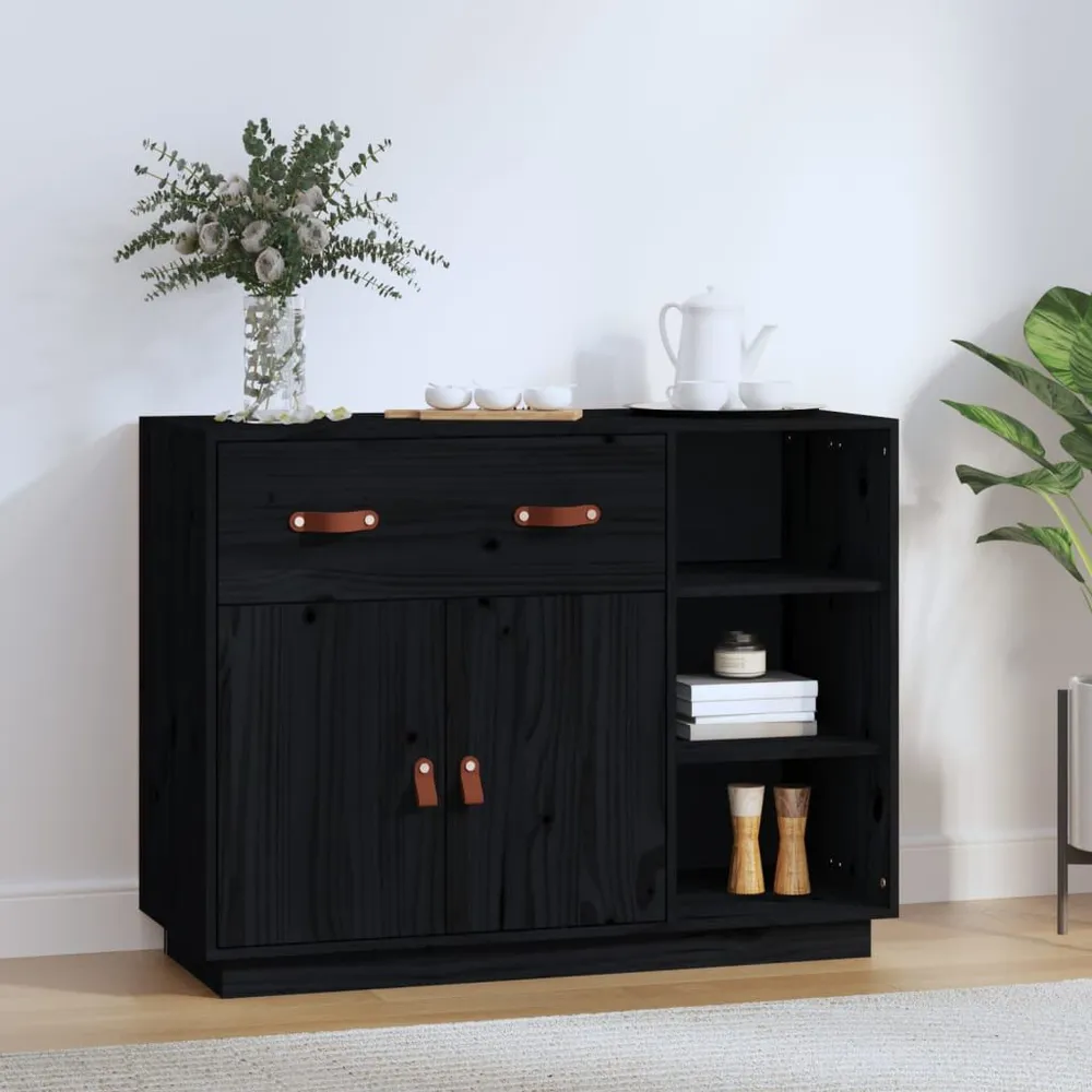 Credenza Nera 98,5x40x75 cm Legno Massello di Pino