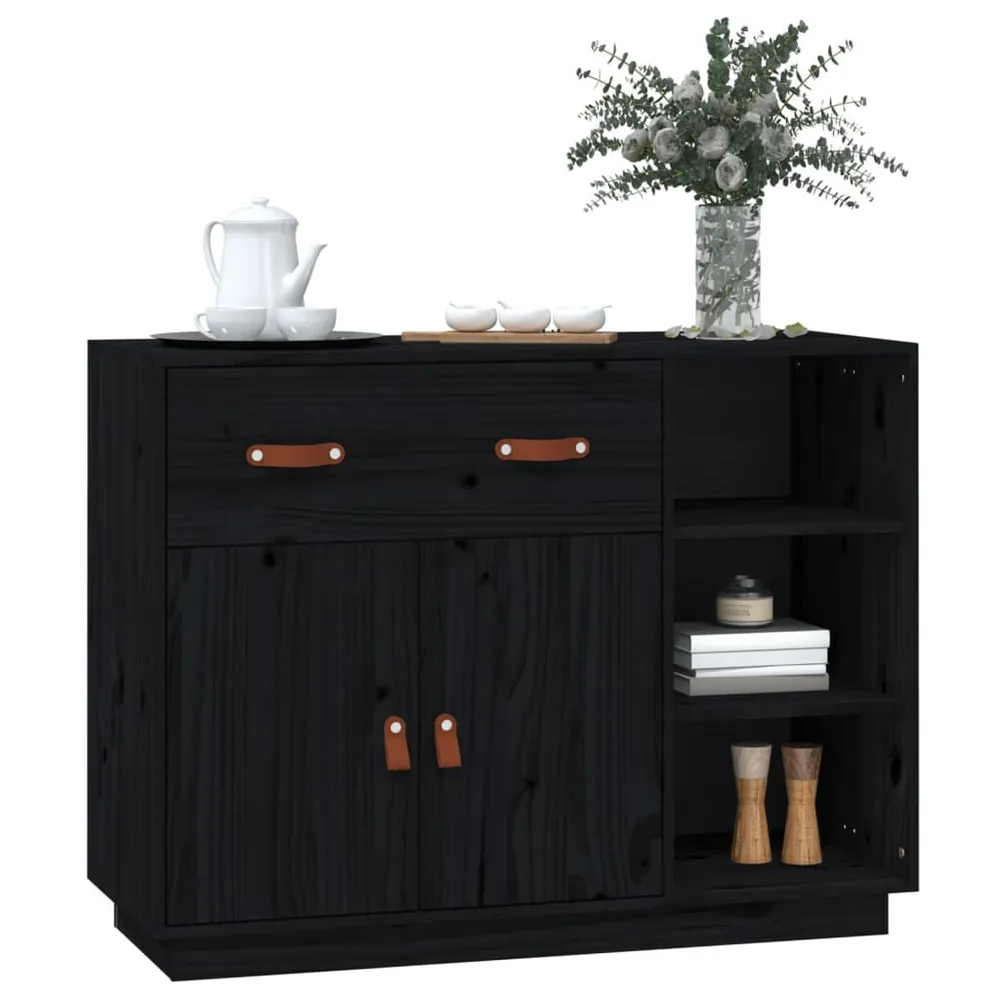 Credenza Nera 98,5x40x75 cm Legno Massello di Pino