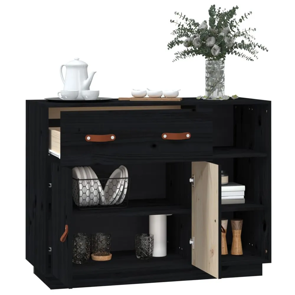 Credenza Nera 98,5x40x75 cm Legno Massello di Pino
