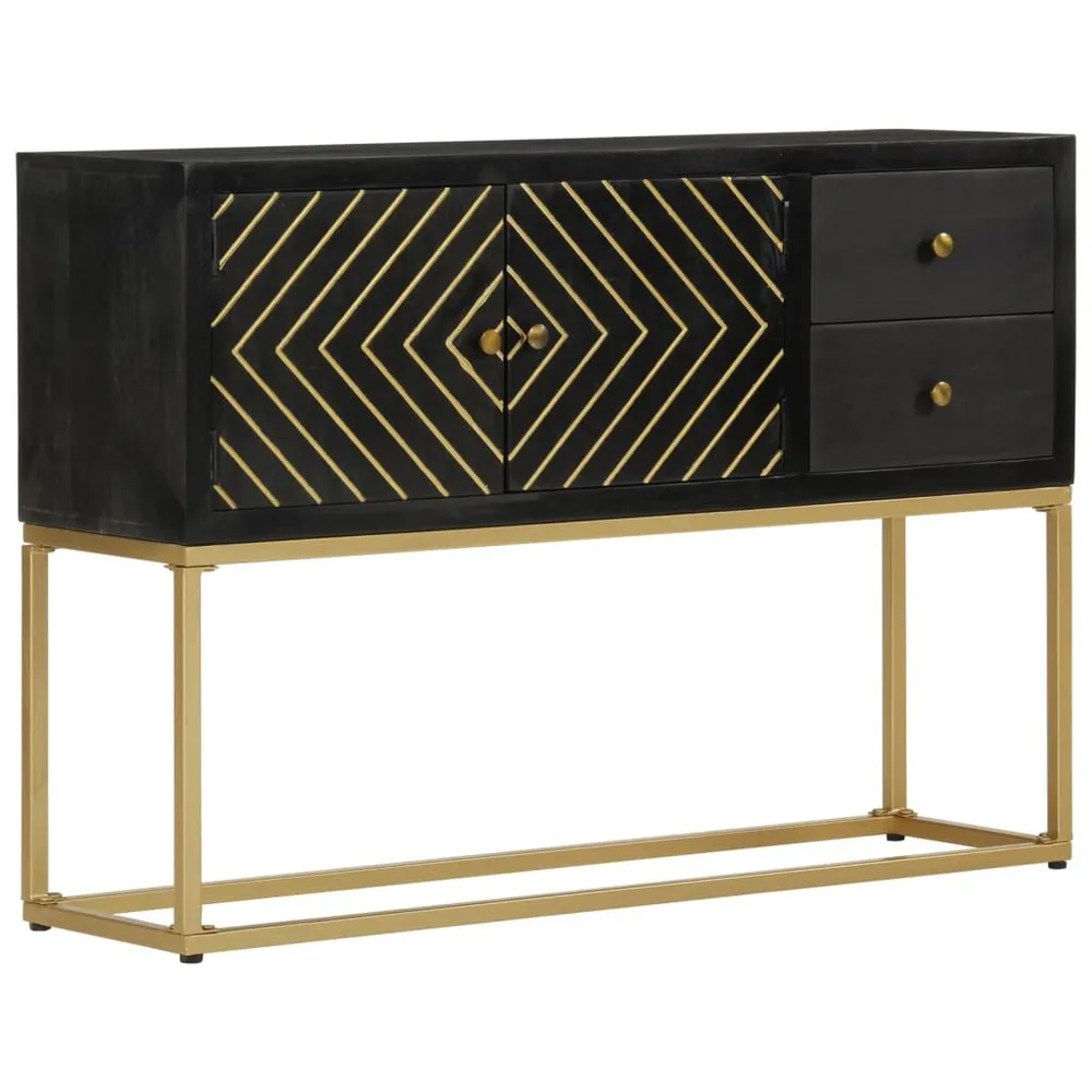 Credenza Nera e Oro 110x30x75 cm Legno Massello di Mango