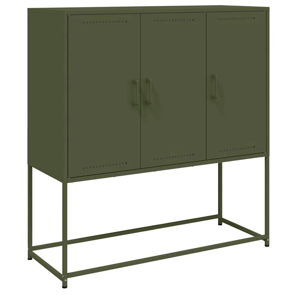 Credenza Verde Oliva 100,5x39x107 cm Acciaio con Cassetti Soft-Close