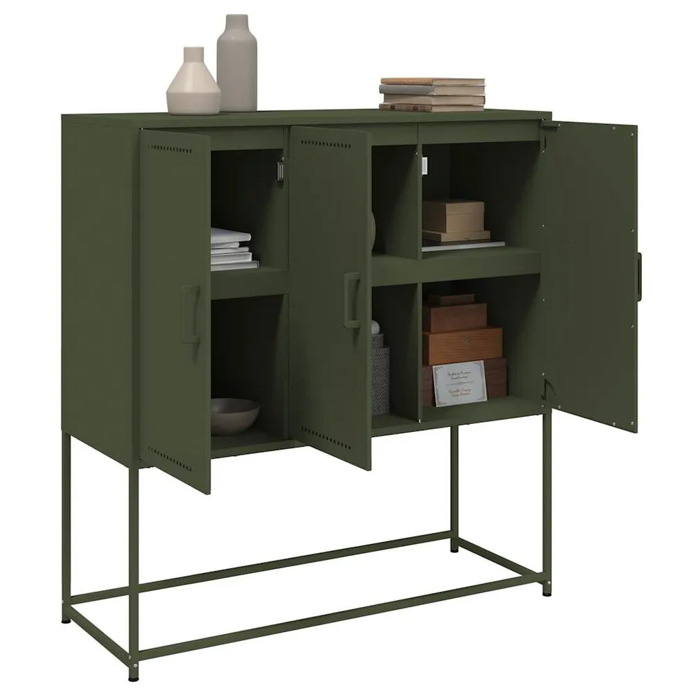 Credenza Verde Oliva 100,5x39x107 cm Acciaio con Cassetti Soft-Close