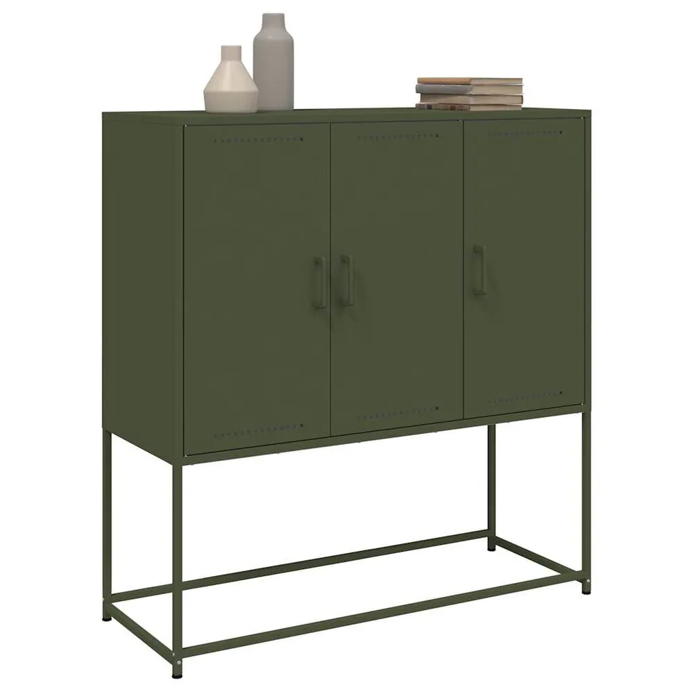 Credenza Verde Oliva 100,5x39x107 cm Acciaio con Cassetti Soft-Close