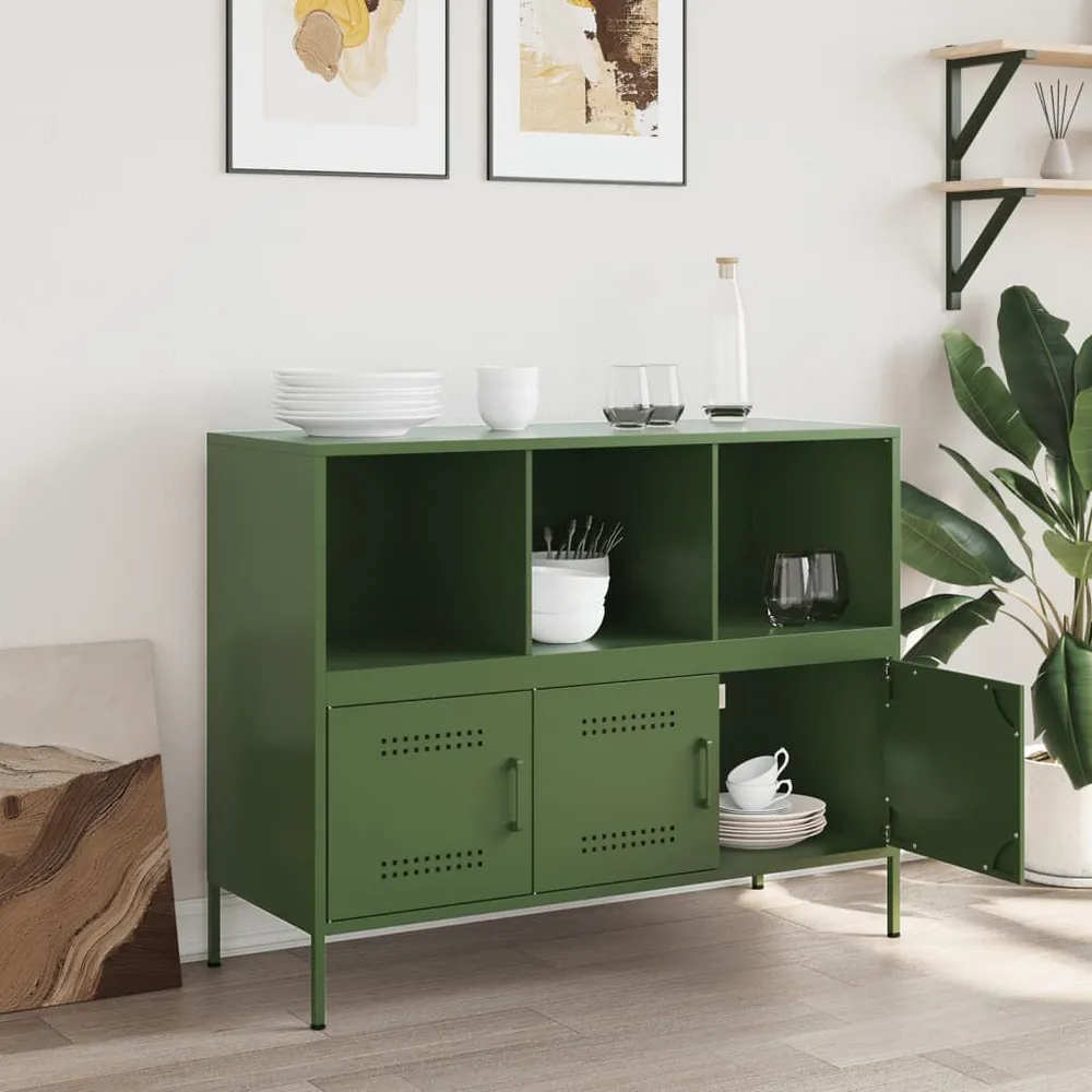 Credenza Verde Oliva 100,5x39x79 cm Acciaio