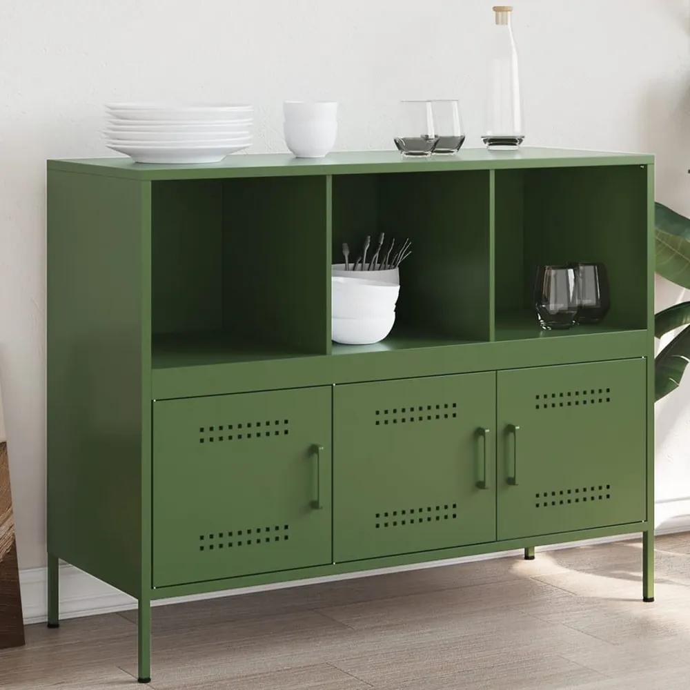 Credenza Verde Oliva 100,5x39x79 cm Acciaio