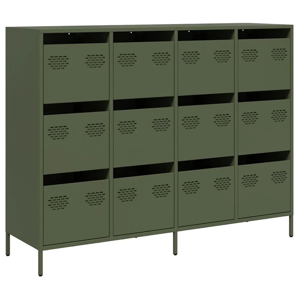 Credenza Verde Oliva 135x39x103,5 cm Acciaio Laminato Rigido