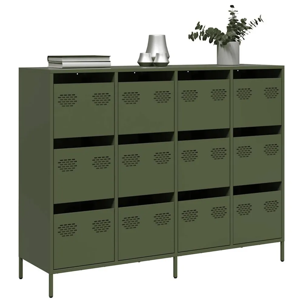 Credenza Verde Oliva 135x39x103,5 cm Acciaio Laminato Rigido