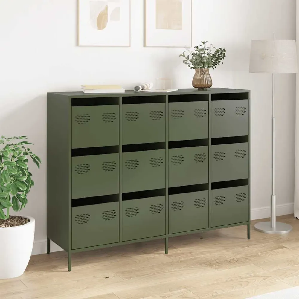 Credenza Verde Oliva 135x39x103,5 cm Acciaio Laminato Rigido