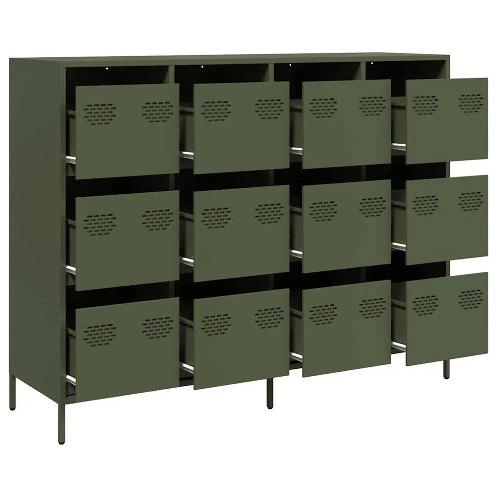 Credenza Verde Oliva 135x39x103,5 cm Acciaio Laminato Rigido