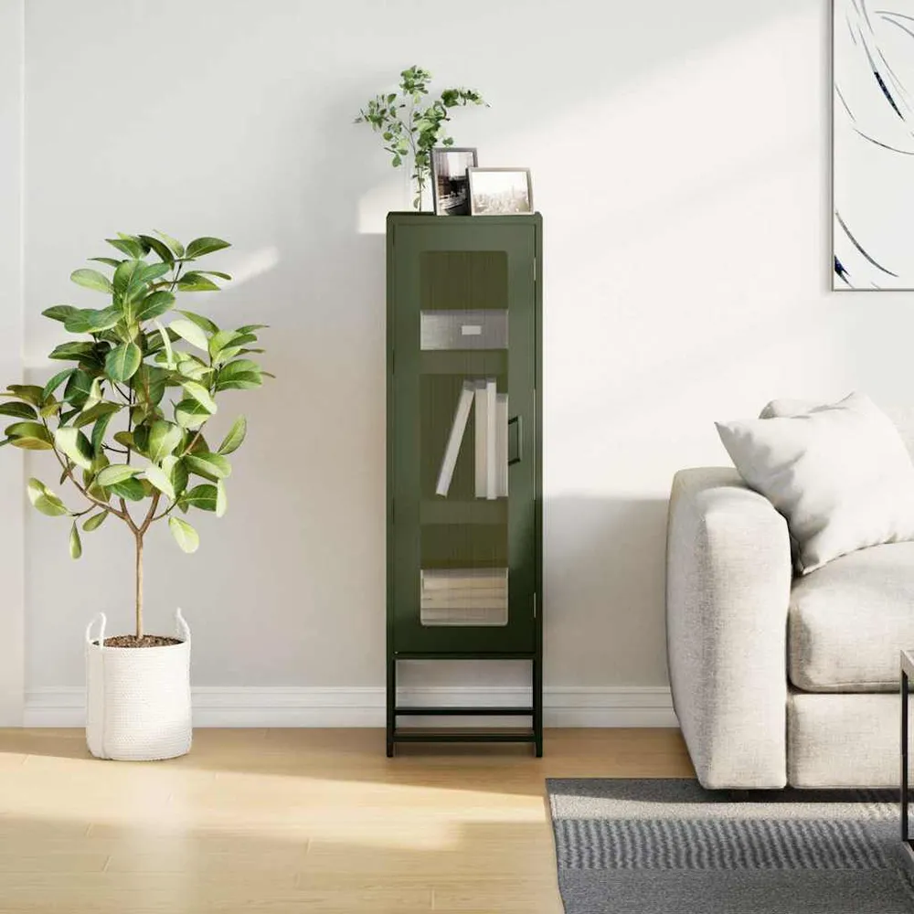 Credenza Verde Oliva 36x39x123 cm Acciaio Laminato Polare