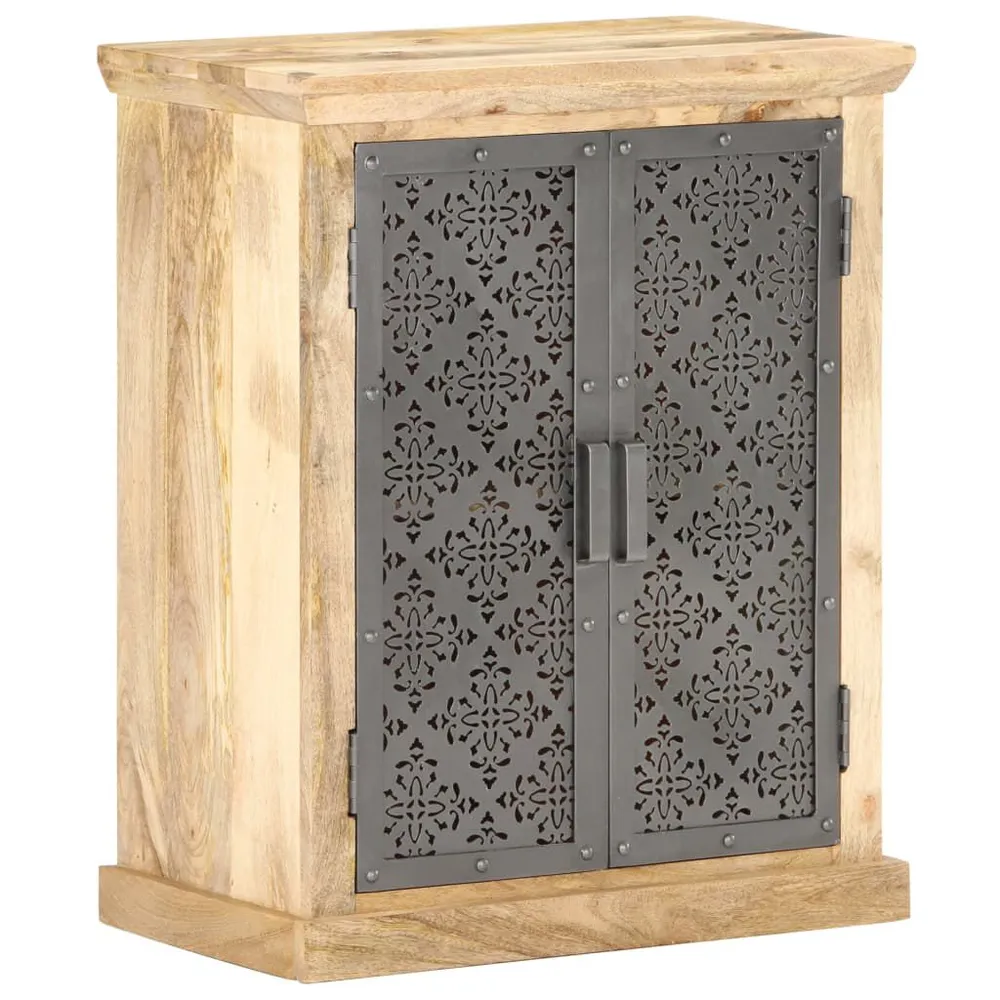 Credenza Vetrina Credenza con Ante Acciaio 60x35x75 cm Massello di Mango