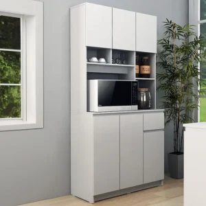 Credenza Vetrina Credenza da cucina con 6 ante, 1 cassetto e 5 nicchie Bianco NIZALI