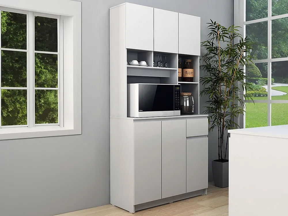 Credenza Vetrina Credenza da cucina con 6 ante, 1 cassetto e 5 nicchie Bianco NIZALI