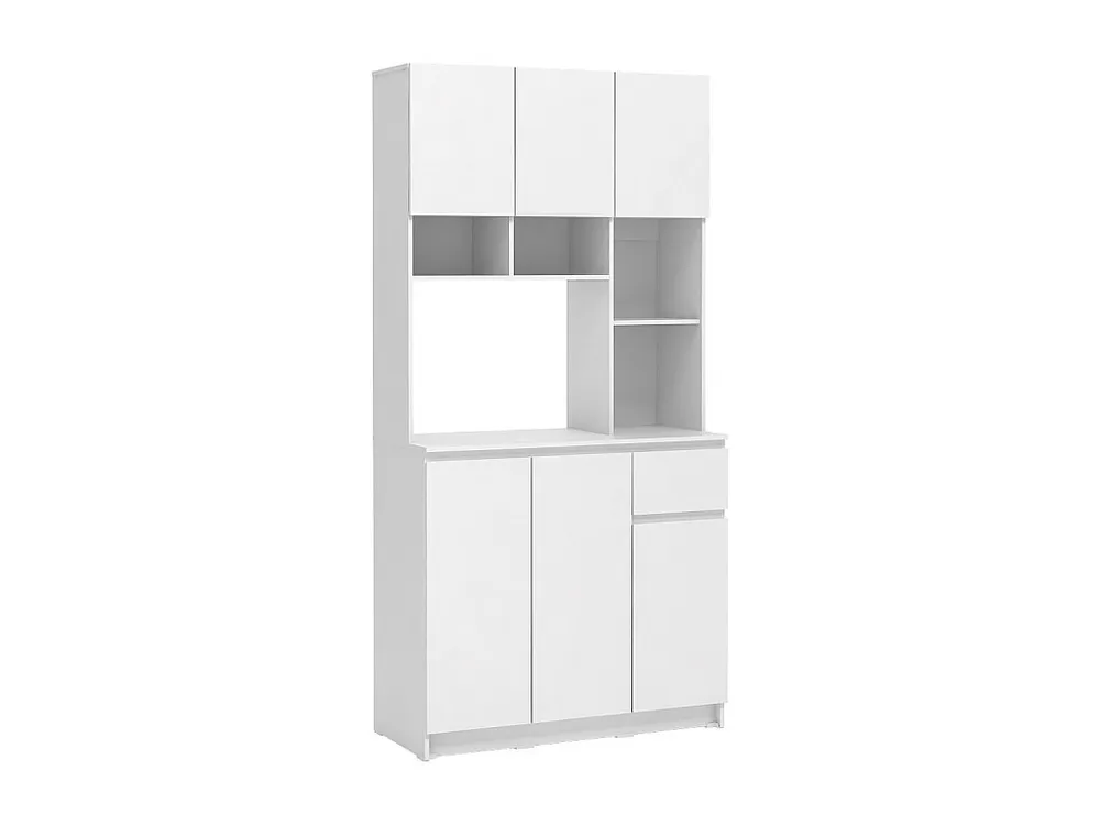 Credenza Vetrina Credenza da cucina con 6 ante, 1 cassetto e 5 nicchie Bianco NIZALI