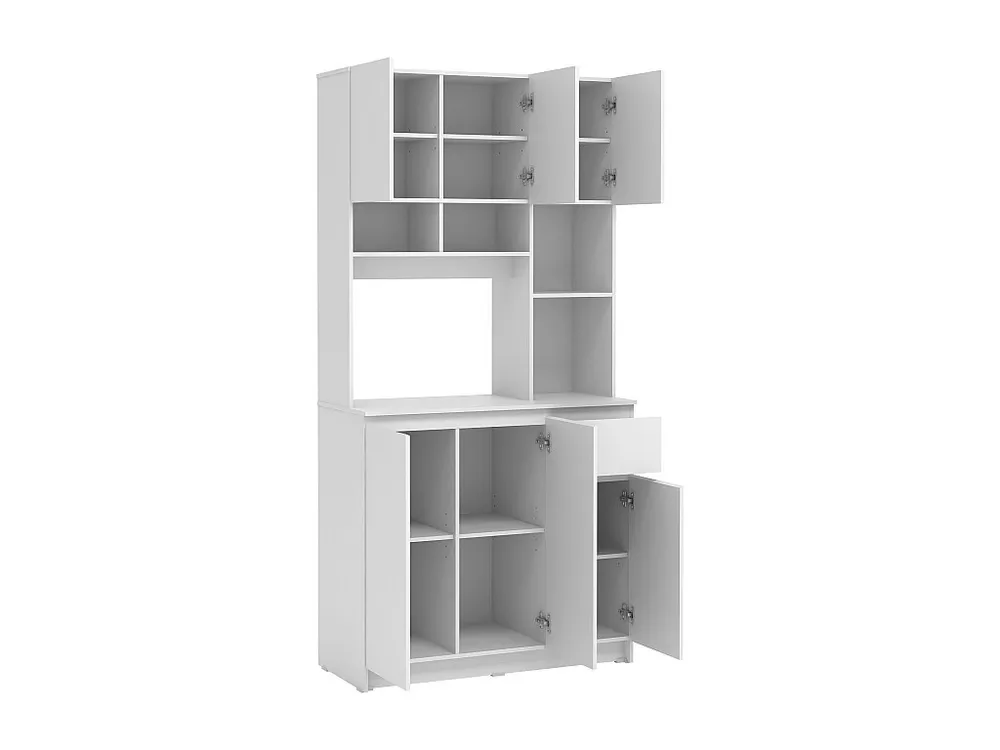 Credenza Vetrina Credenza da cucina con 6 ante, 1 cassetto e 5 nicchie Bianco NIZALI