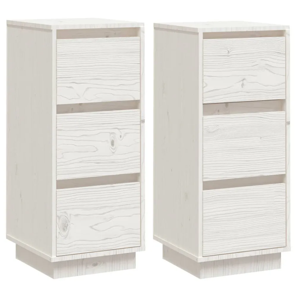 Credenze Bianche 2 pz 32x34x75 cm Legno Massello di Pino