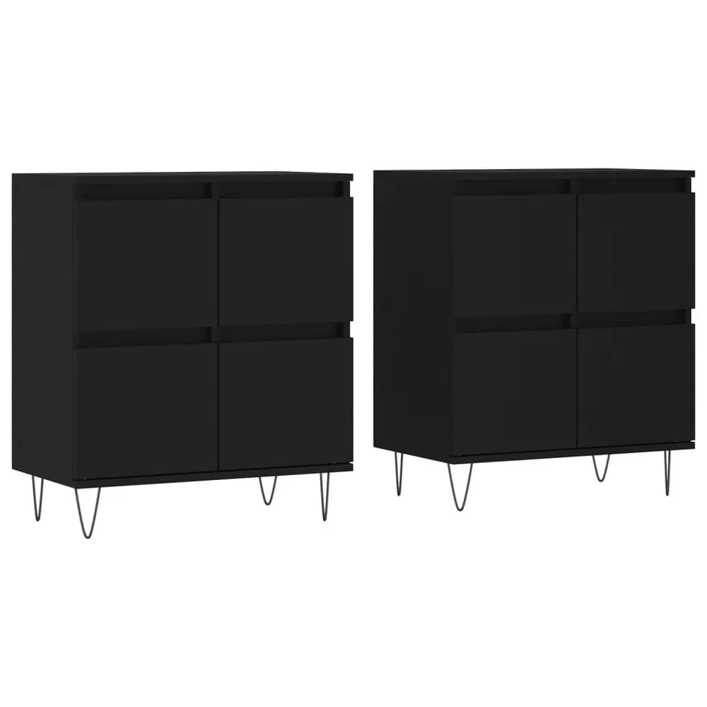 Credenze 2 pz Nere Legno Multistrato Stile Rustico