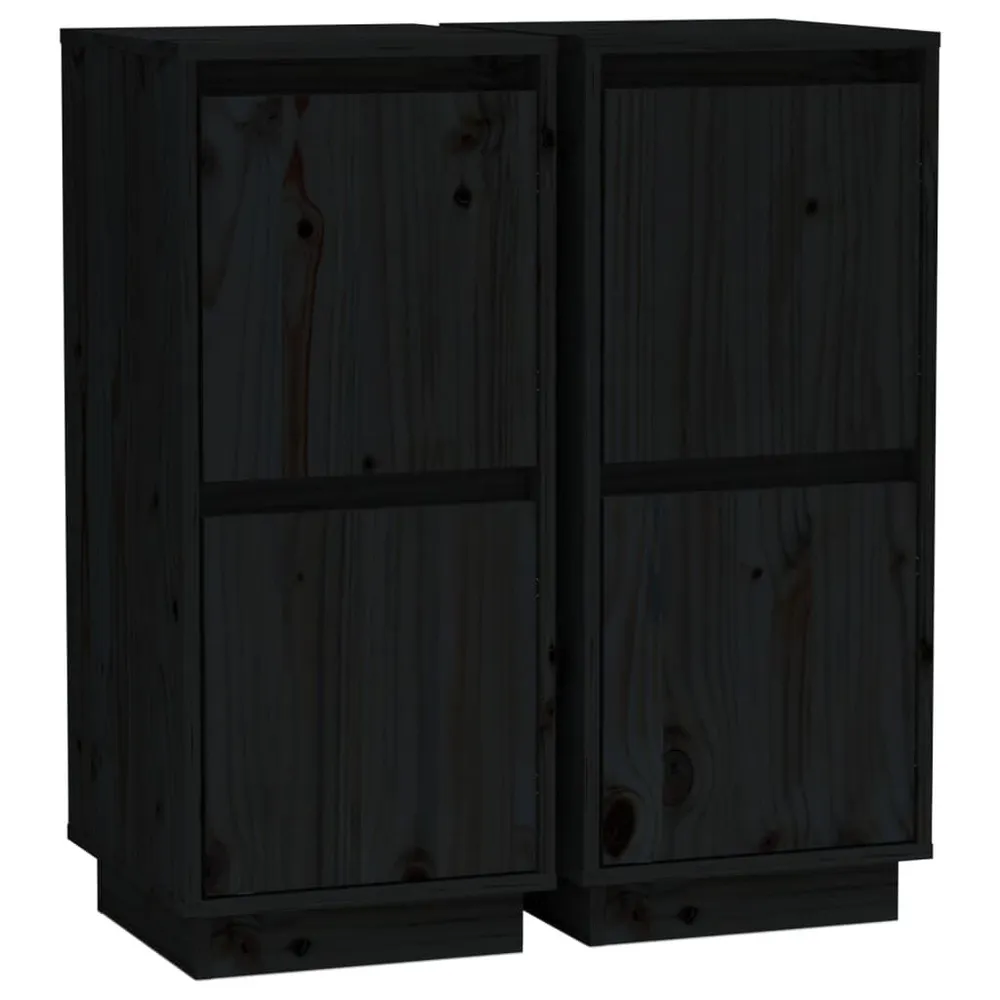 Credenze 2 pz Nero 31,5x34x75 cm Legno Massello di Pino