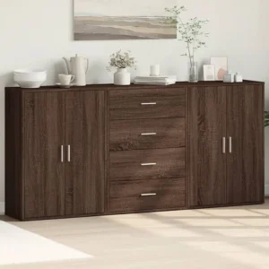 Credenze 3 pz Rovere Marrone 60x31x84 cm Legno Multistrato per 6-8 Persone