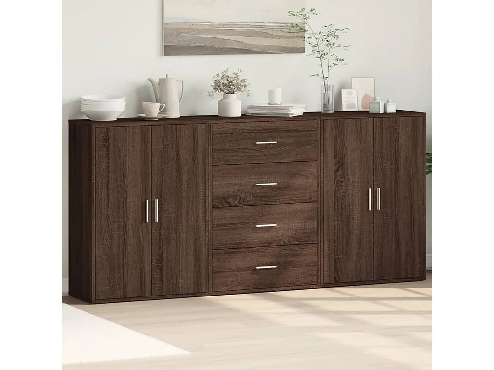 Credenze 3 pz Rovere Marrone 60x31x84 cm Legno Multistrato per 6-8 Persone