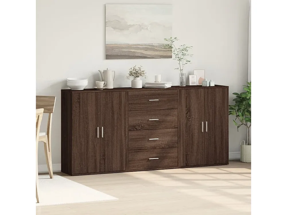 Credenze 3 pz Rovere Marrone 60x31x84 cm Legno Multistrato per 6-8 Persone