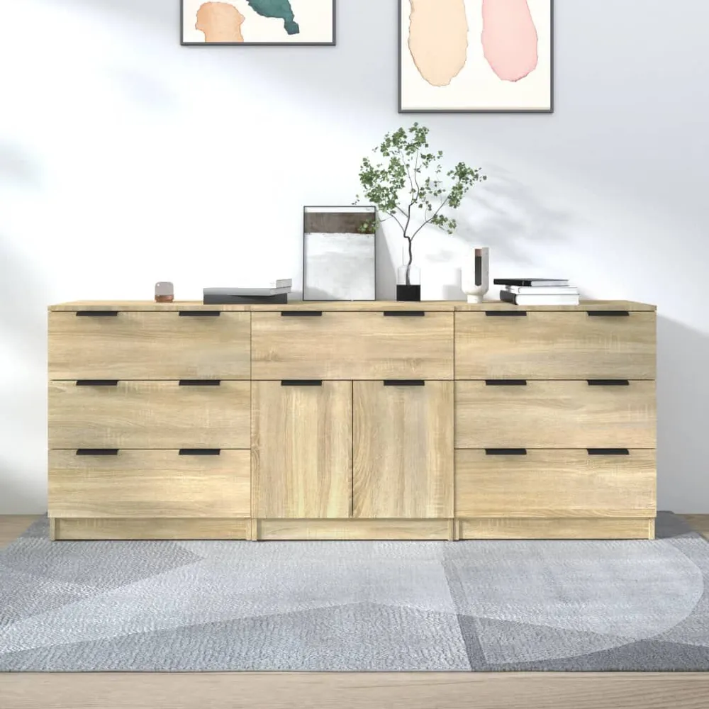 Credenze 3 pz Rovere Sonoma Legno Multistrato Design Industriale