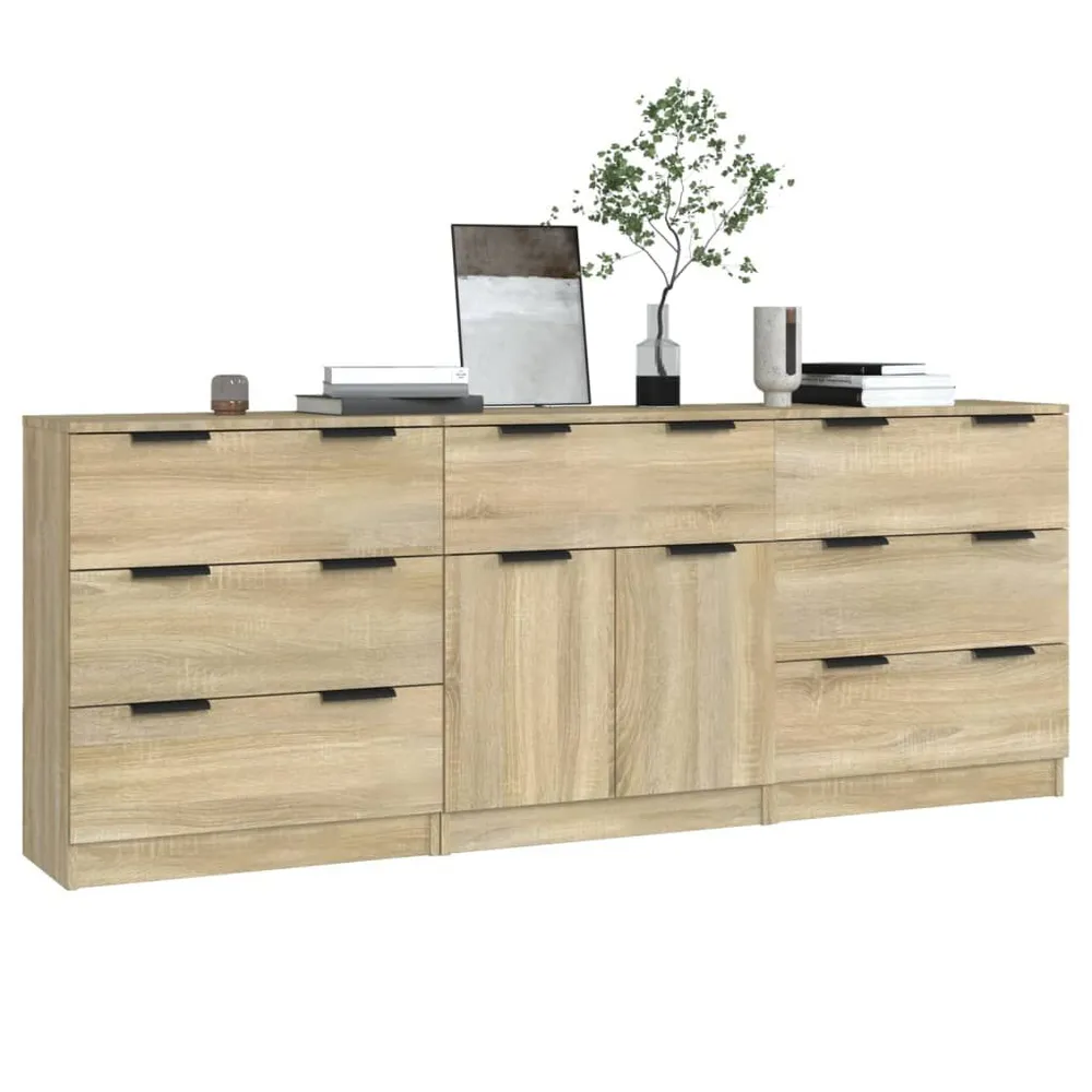 Credenze 3 pz Rovere Sonoma Legno Multistrato Design Industriale