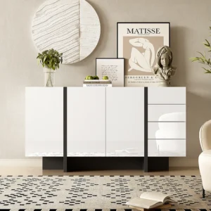 Design Moderno e Funzionale Credenza con 2 ante e 3 cassetti - 150 x 40 x 80,5 cm - MDF e pannelli di particelle - Bianco...