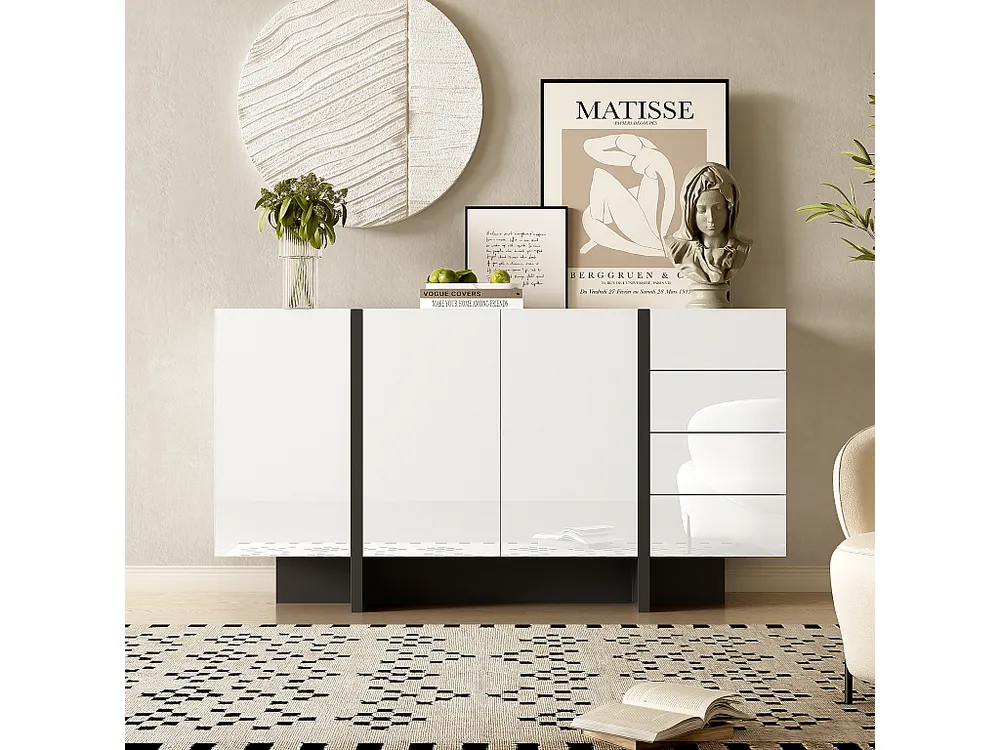 Design Moderno e Funzionale Credenza con 2 ante e 3 cassetti - 150 x 40 x 80,5 cm - MDF e pannelli di particelle - Bianco...
