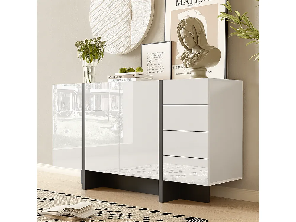 Design Moderno e Funzionale Credenza con 2 ante e 3 cassetti - 150 x 40 x 80,5 cm - MDF e pannelli di particelle - Bianco...