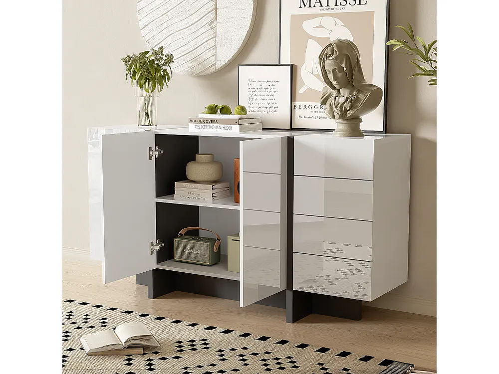 Design Moderno e Funzionale Credenza con 2 ante e 3 cassetti - 150 x 40 x 80,5 cm - MDF e pannelli di particelle - Bianco...