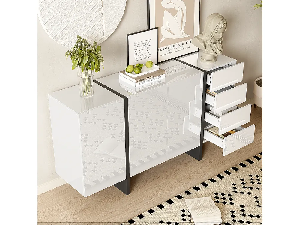 Design Moderno e Funzionale Credenza con 2 ante e 3 cassetti - 150 x 40 x 80,5 cm - MDF e pannelli di particelle - Bianco...