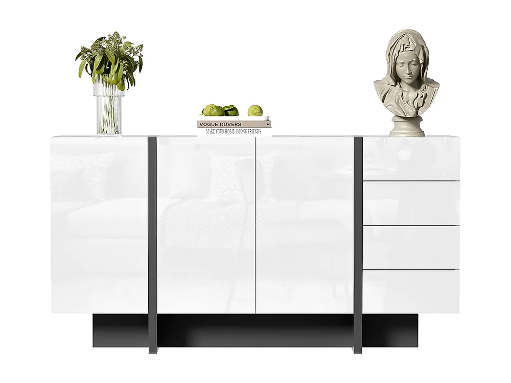 Design Moderno e Funzionale Credenza con 2 ante e 3 cassetti - 150 x 40 x 80,5 cm - MDF e pannelli di particelle - Bianco...