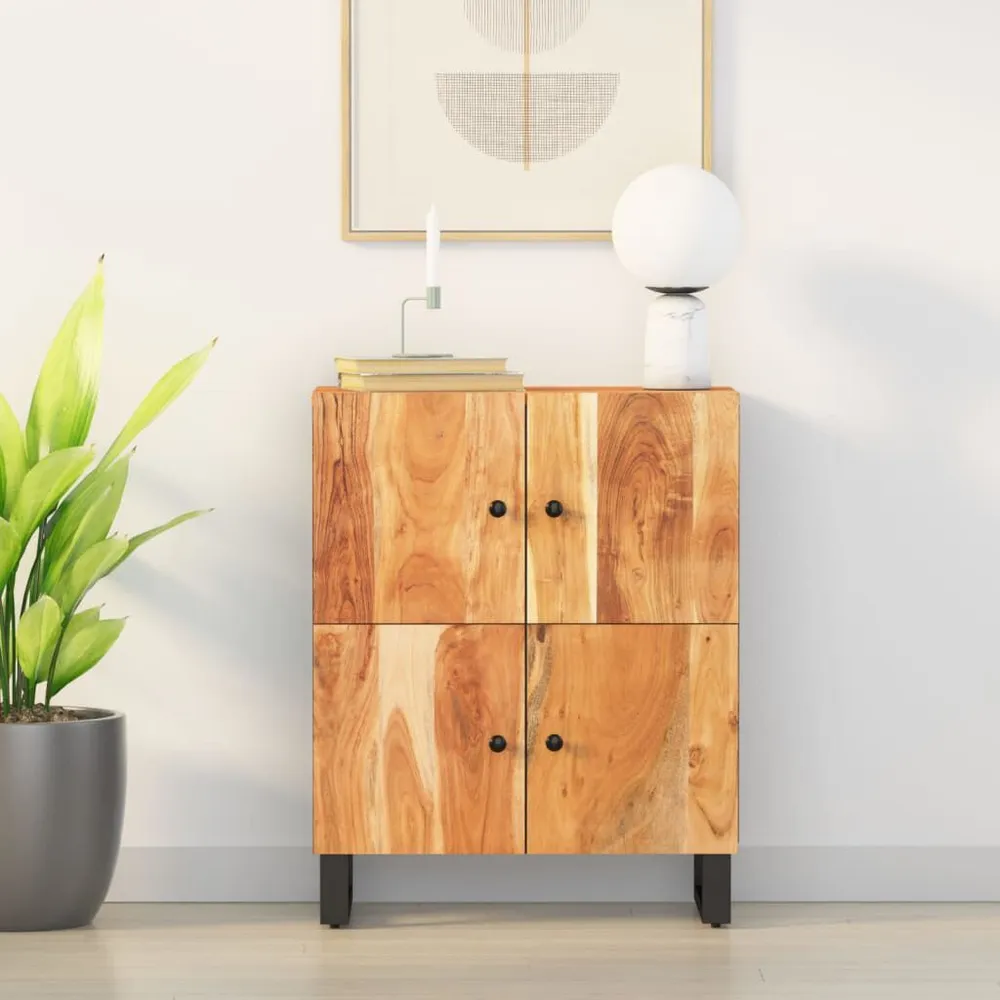 Design Moderno e Funzionale Credenza con 4 Ante 60x33x75 cm Legno Massello di Acacia