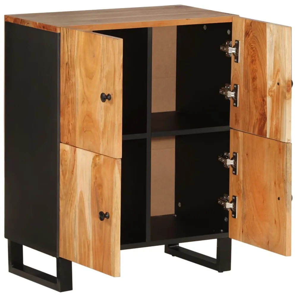Design Moderno e Funzionale Credenza con 4 Ante 60x33x75 cm Legno Massello di Acacia