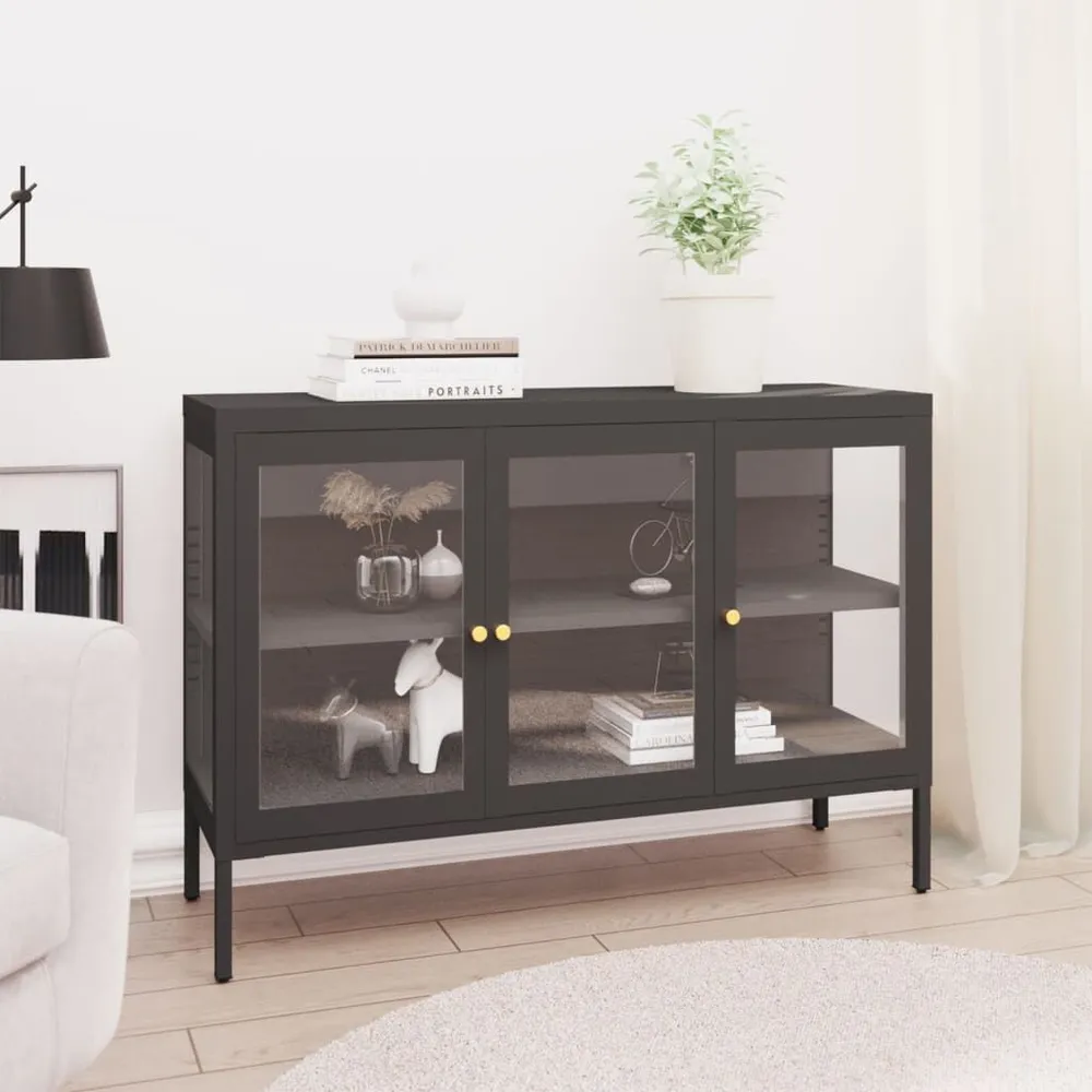 Isola Cucina Credenza Antracite 105x35x70 cm Acciaio e Vetro