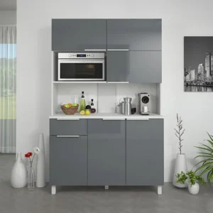 Isola Cucina Credenza da cucina 6 ante , 1 cassetto e 1 nicchia Grigio brillante TRATTORIA