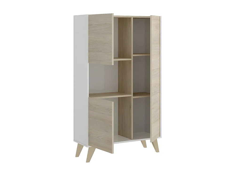 Mobile Angolo Credenza alta 3 ante scandinava KOLYMA - Quercia e Bianco