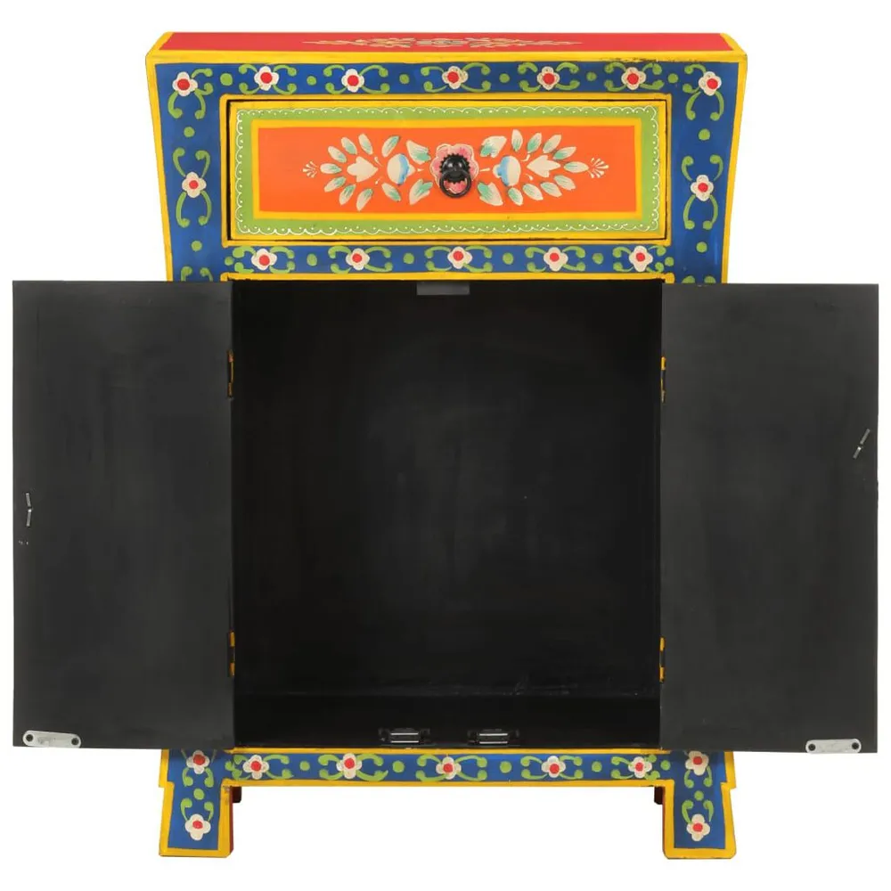 Mobile Angolo Credenza Dipinta Mano 54x30x74 cm Legno Massello di Mango