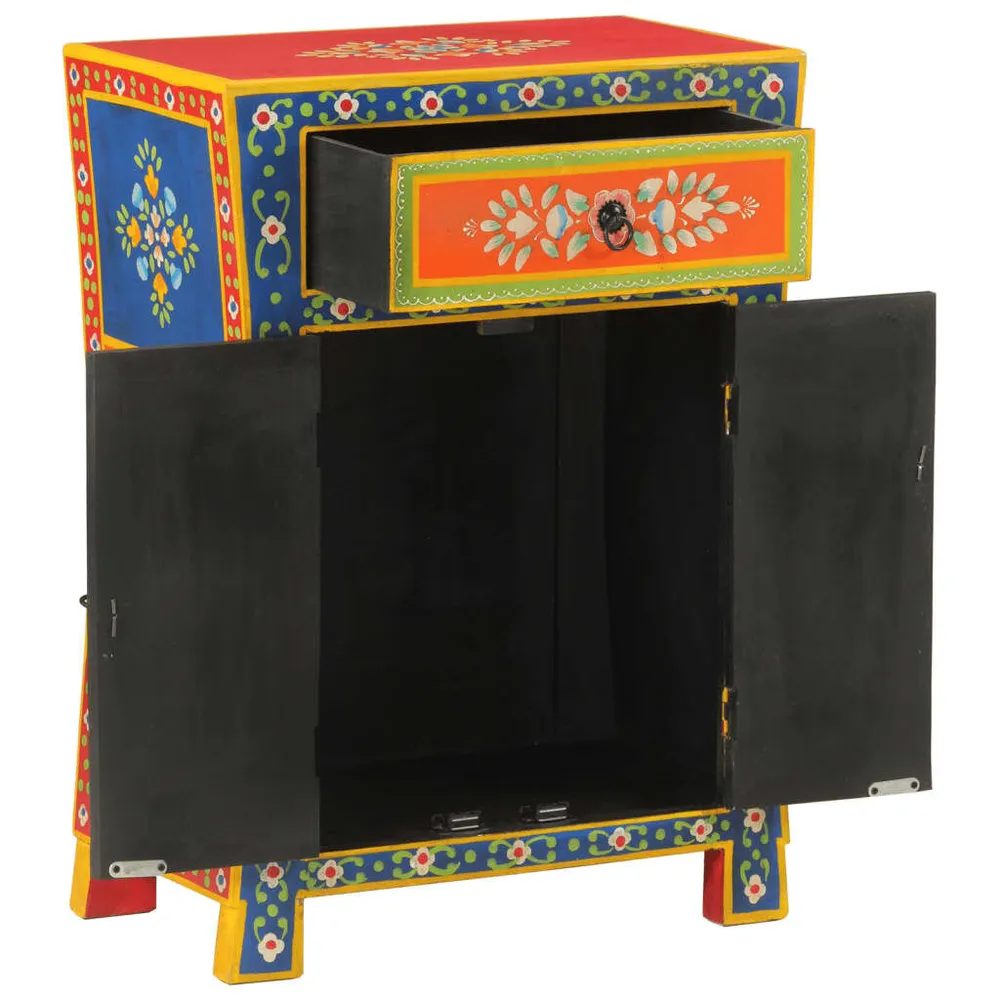 Mobile Angolo Credenza Dipinta Mano 54x30x74 cm Legno Massello di Mango