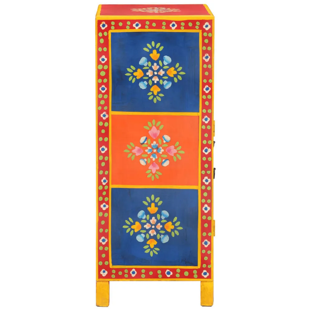 Mobile Angolo Credenza Dipinta Mano 54x30x74 cm Legno Massello di Mango