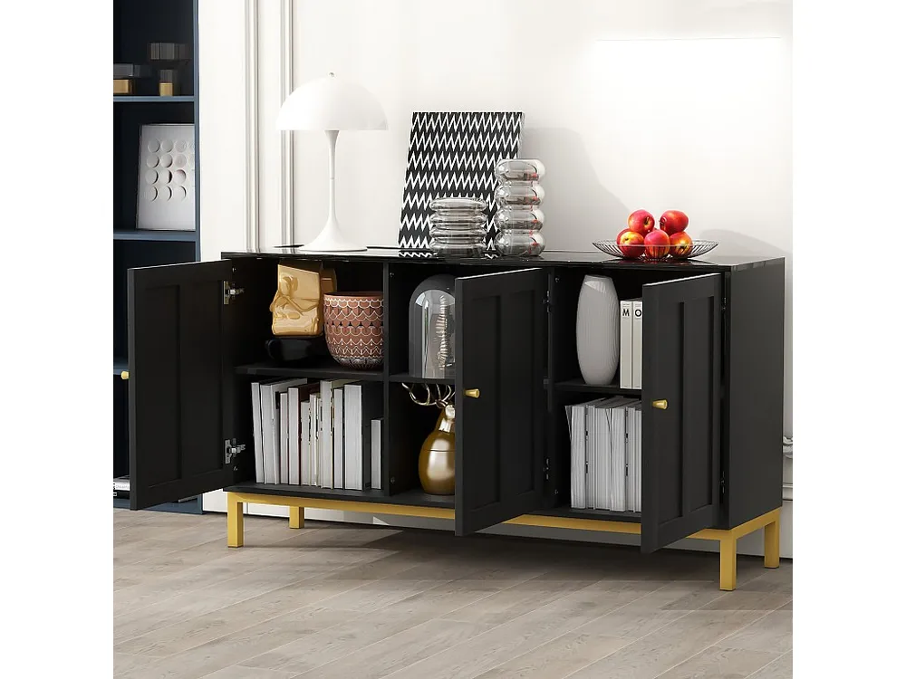 Mobile Angolo Credenza moderna con 3 ante - 140 x 40 x 80 cm - MDF e pannelli di particelle - per soggiorno o cucina - Nero