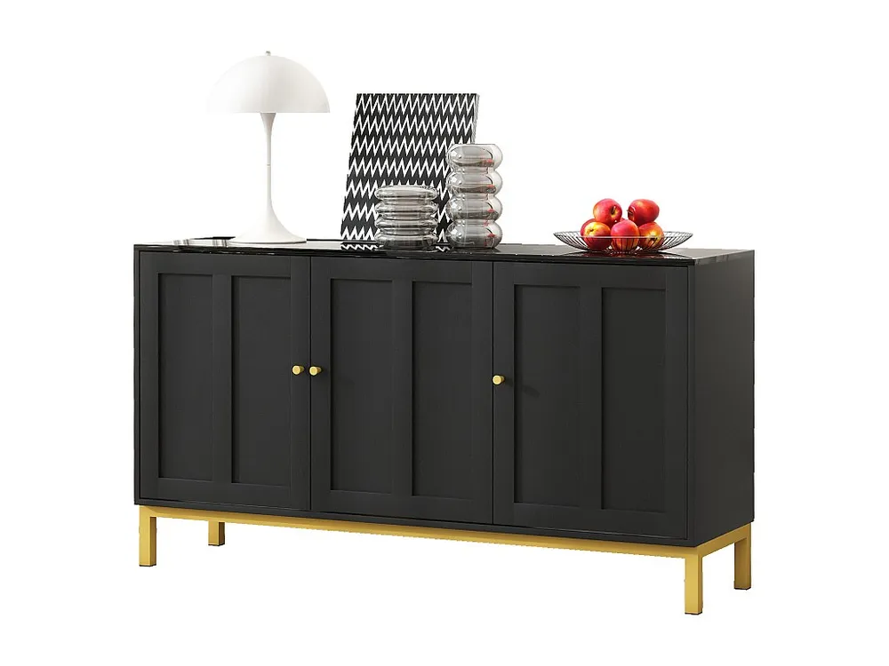 Mobile Angolo Credenza moderna con 3 ante - 140 x 40 x 80 cm - MDF e pannelli di particelle - per soggiorno o cucina - Nero