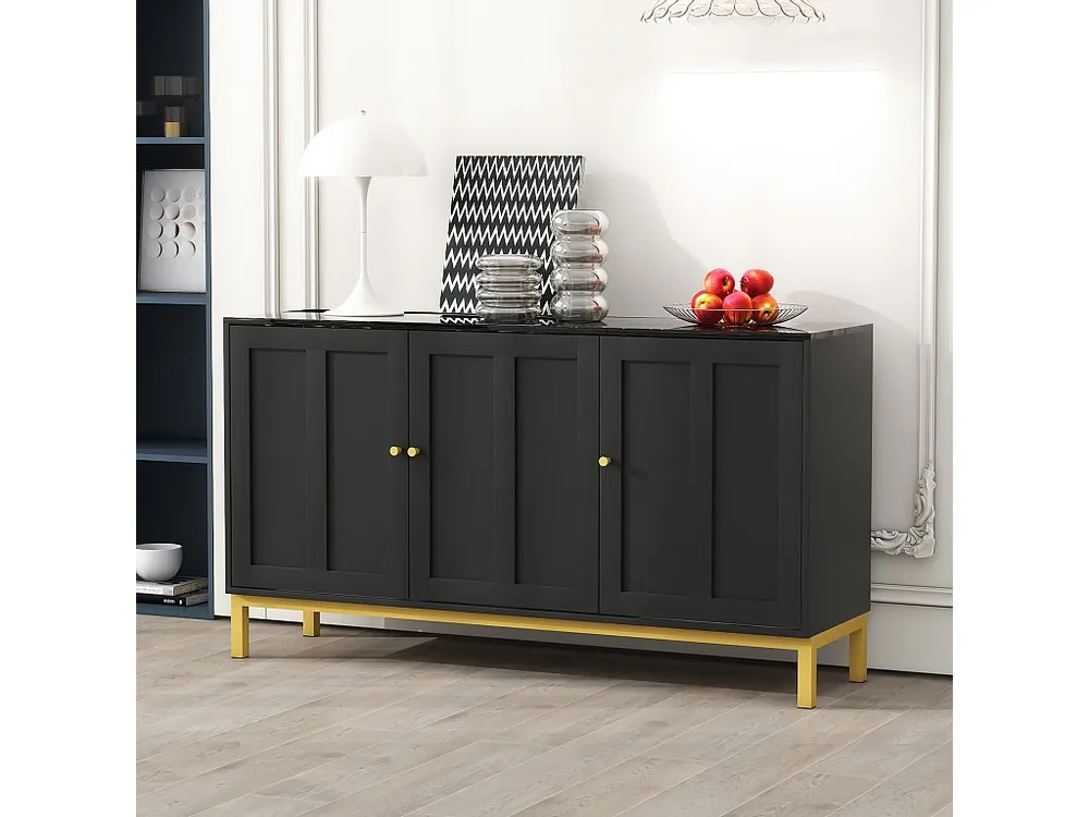 Mobile Angolo Credenza moderna con 3 ante - 140 x 40 x 80 cm - MDF e pannelli di particelle - per soggiorno o cucina - Nero