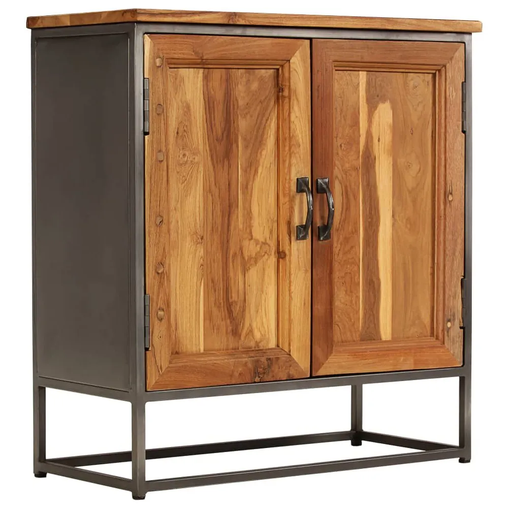 Mobile Angolo Credenza Teak Recuperato e Acciaio 65x30x70 cm