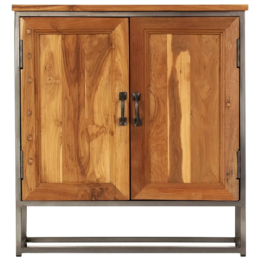 Mobile Angolo Credenza Teak Recuperato e Acciaio 65x30x70 cm