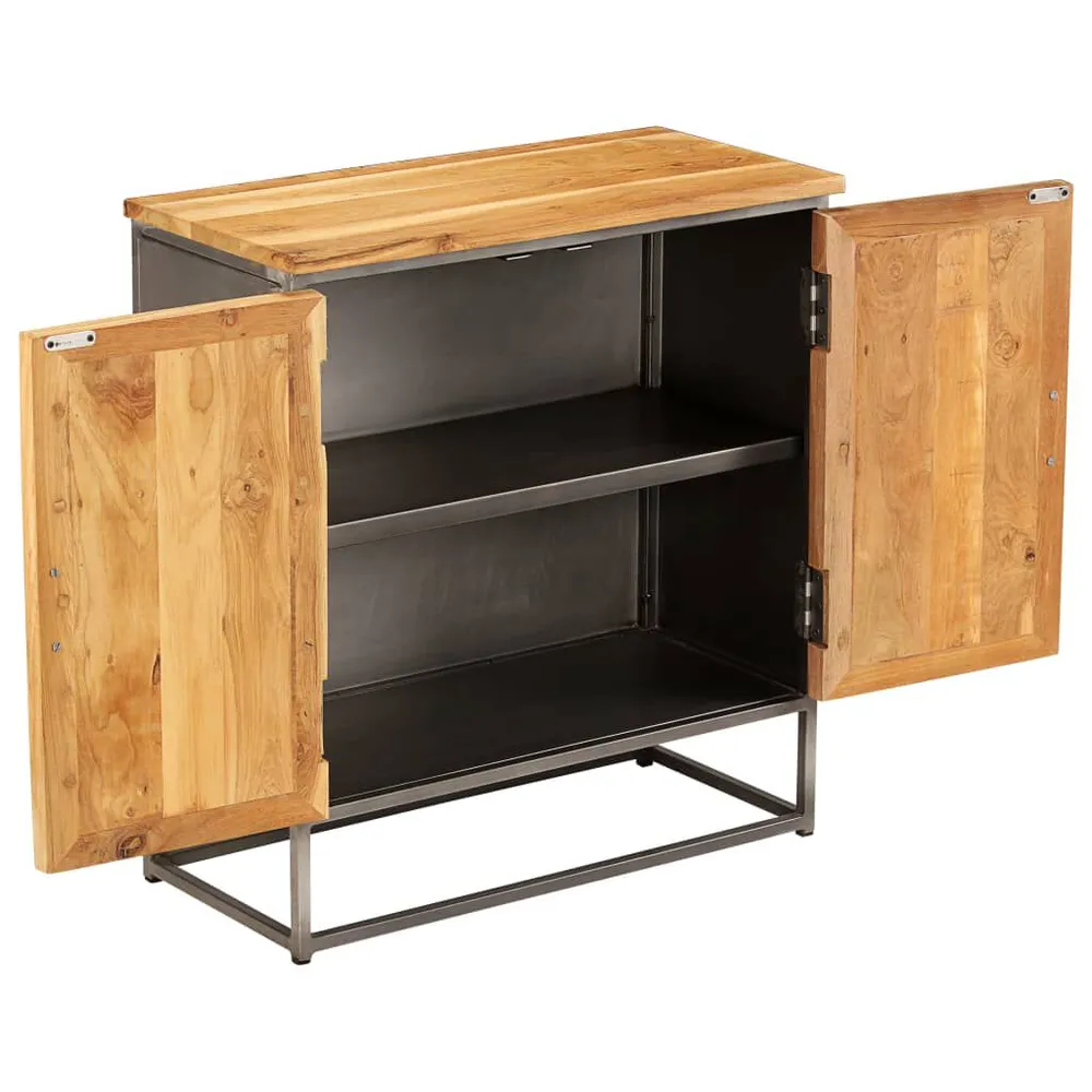 Mobile Angolo Credenza Teak Recuperato e Acciaio 65x30x70 cm