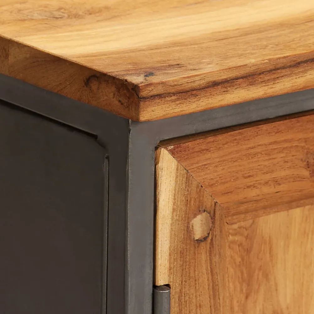 Mobile Angolo Credenza Teak Recuperato e Acciaio 65x30x70 cm